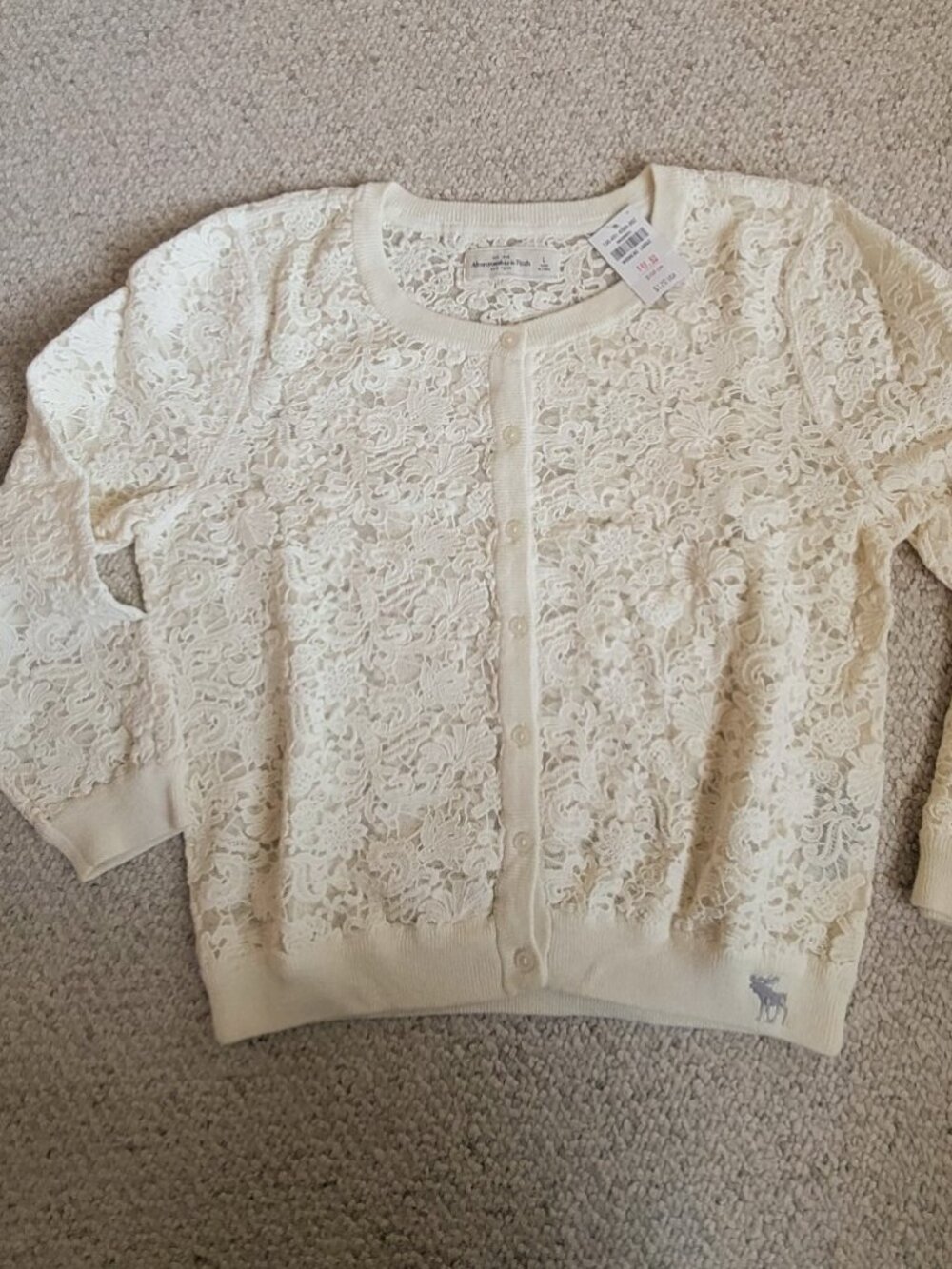 New Women's Abercrombie and Fitch Button Down Lace Cardigan Large